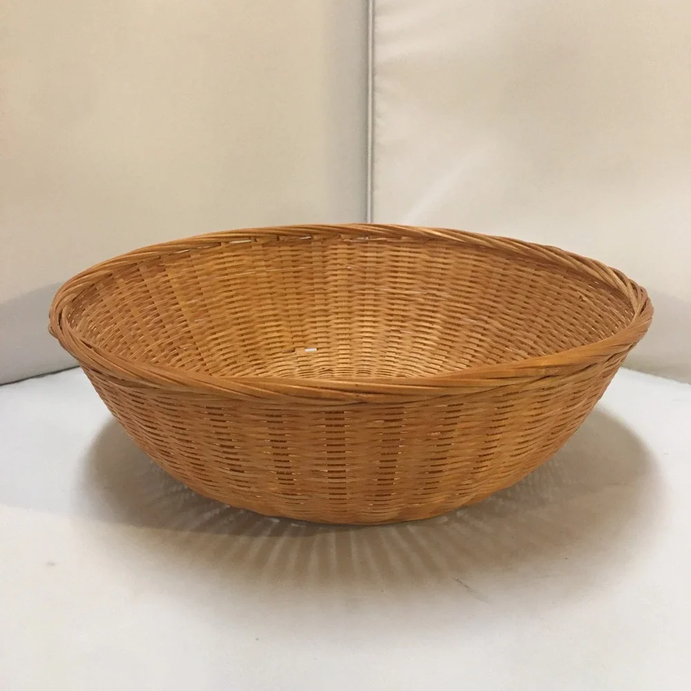 Woven Bamboo Round Basket Unisex Medium Tan Natural Boho Decor Cottagecore